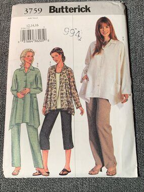 Butterick 3759 Sewing Pattern Shirt Pant Women's Size 12 14 16 Uncut 2000s